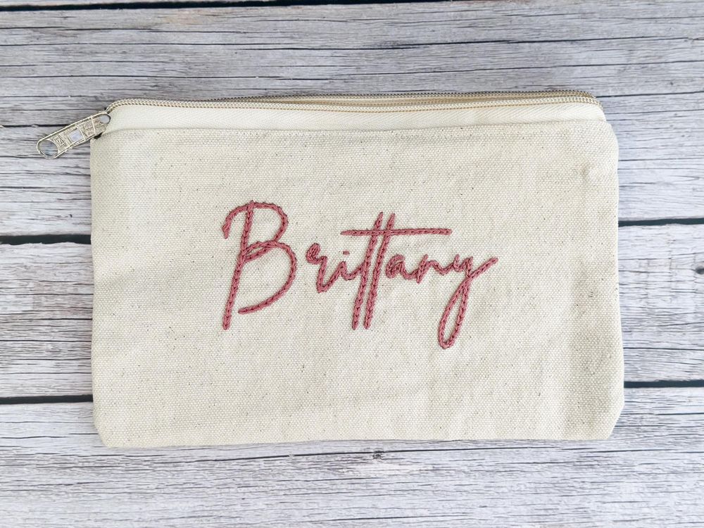 Personalized Hand Embroidered Name Canvas Pouch.